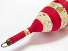 Unknown 8-1/2&Prime; Vintage All-Wood Fishing Bobber Float, Red White Stripes, Yellow