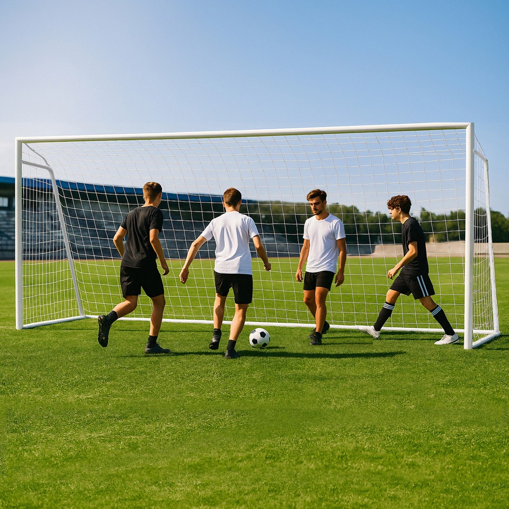 Pro Soccer Goal Set 16x7ft w/6 Cones & Net, Heavy Duty 50mm Steel