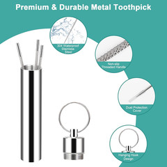 3 Pieces 2 Set Metal Toothpicks Kit, Reusable Toothpick Holder Portable Stainles