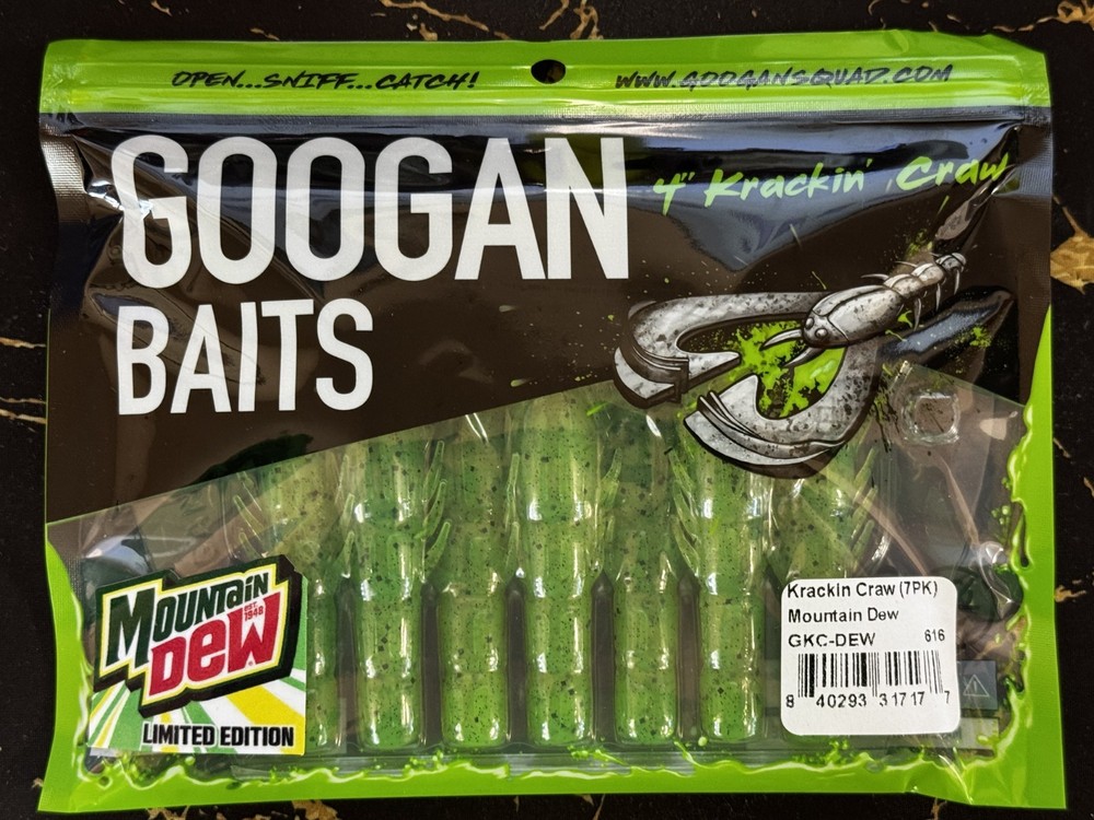 Mountain Dew Googan Baits 🎣Krackin&rsquo; Craw Limited Edition 4&Prime; (7PK) 🪝QTY 🎁