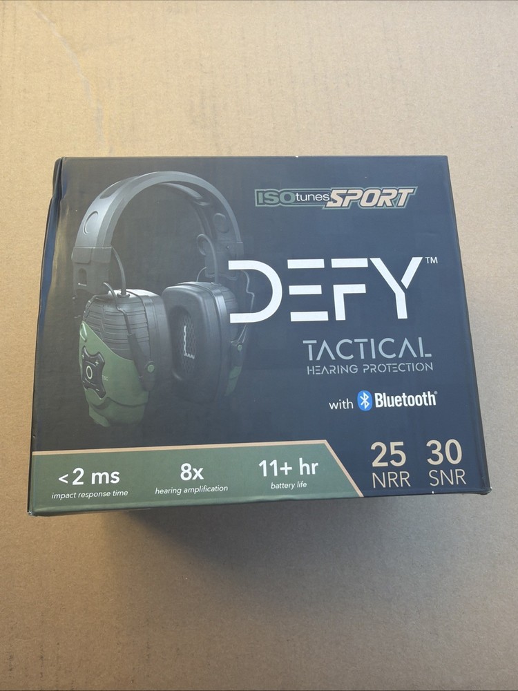DEFY Tactical Shooting Range Earmuffs with Bluetooth 25 NRR (OD Green)
