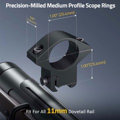 1 » Medium Profile Scope Rings For 3/8&prime; or 11mm Dovetail Airsoft, 10/22, Rimfire