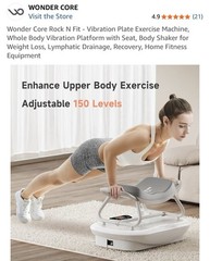 Wonder Core Rock N Fit 4D-Vibration Plate, LCD, Remote, Chair, 330 lb, Gray