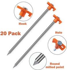 20 Pack Tent Stakes Heavy Duty, 10inch Tent Stakes Pegs, Metal Tent Spikes Groud