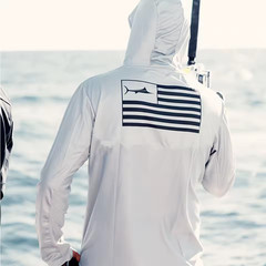 UPF 50+ Fishing Hoodie Men Sun Protection Shirt Long Sleeve Dry Fit Marlin Gear