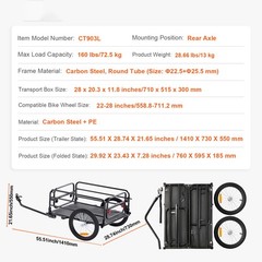 VEVOR Bike Cargo Trailer Bicycle Carrier Storage Cart 160 lbs Load Carbon Steel