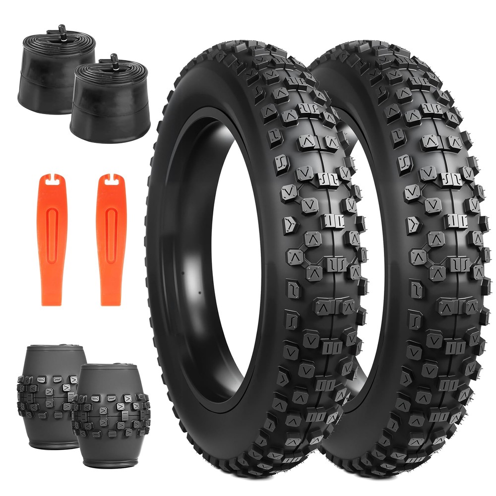 Fat Tire E-Bike Snow Bike Tire 20&Prime; x 4&Prime; – 2 Pack with Tubes and Levers