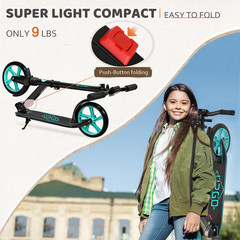 UPGO Kick Scooter for Ages 6+, 240 LB Max Load, Foldable, 8-Inch Wheels, Aquas