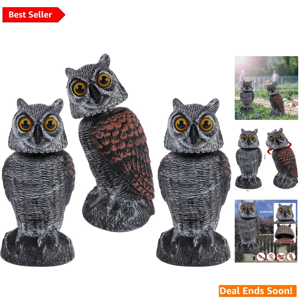 10.6-Inch 3 Pack Bird Deterrent Owl Statues – Durable Outdoor Decor with Charm
