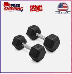 CAP Barbell, 25lb Coated Rubber Hex Dumbbell, Pair (No-Roll Design, Ergonomic St