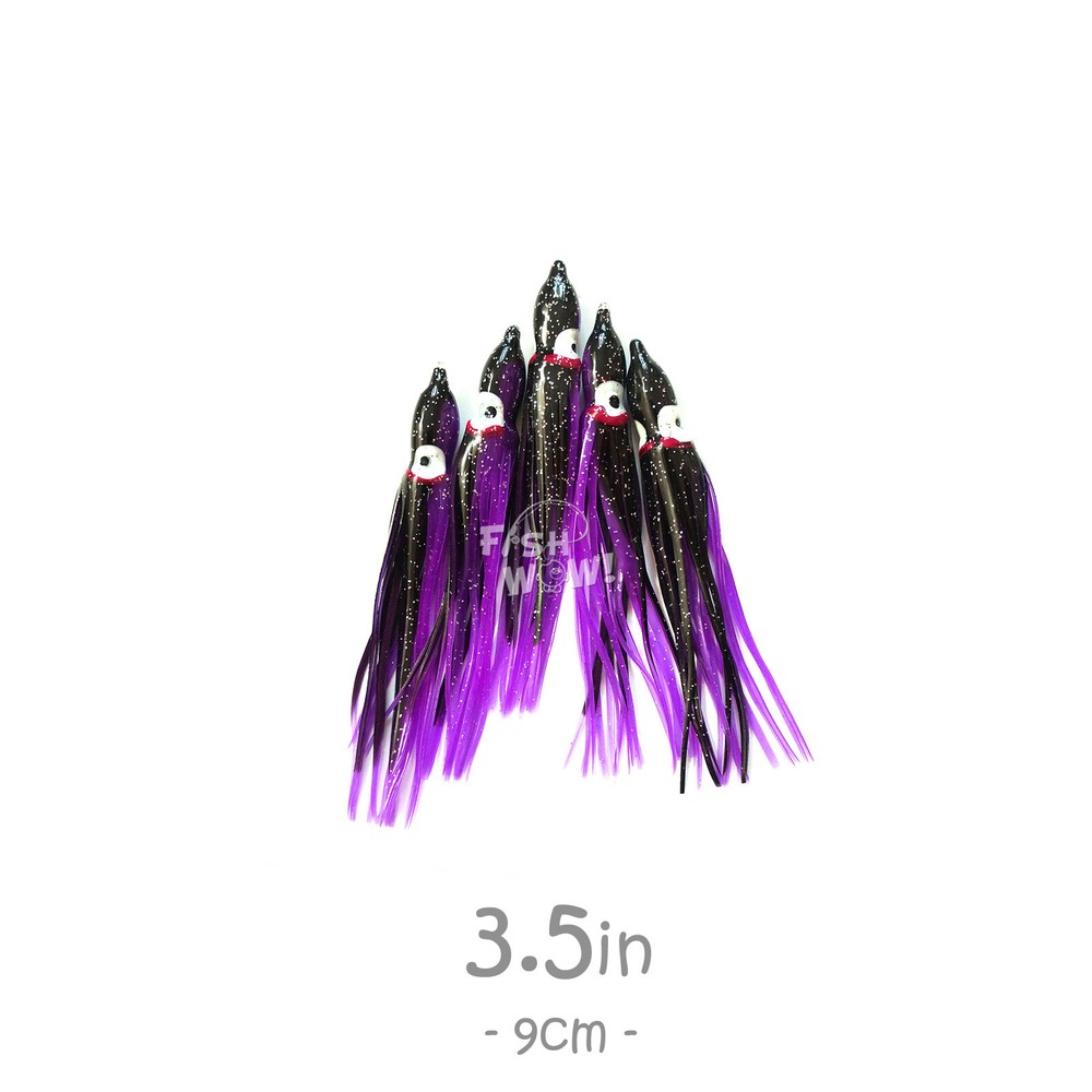 Fish WOW!® Fishing 3.5&Prime; 9cm Squid Skirt Octopus Hoochies Soft lures lot Purple