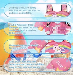 Chriffer Kids Swim Vest Life Jacket for 30-55 Pounds Unicorn Floaties