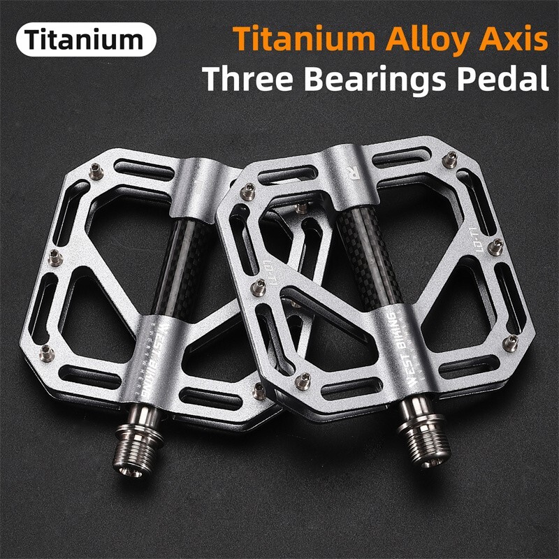 WEST BIKING Bicycle Pedals Titanium Carbon Fiber Axle 3 Bearing Bike Flat Pedals