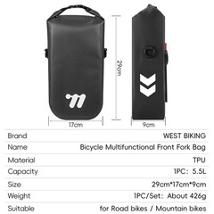 WEST BIKING Bicycle Front Fork Bag Waterproof Reflective Gravel Bike Bag 5.5L