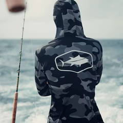 UPF 50+ Fishing Hoodie Men Sun Protection Shirt Long Sleeve Dry Fit Marlin Gear