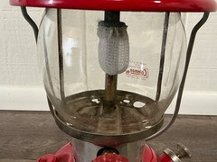 Vintage Red Coleman Lantern 200A Single Mantle & Yellow Clamshell Carrying Case