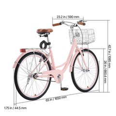 26&Prime; Beach Cruiser Bike 1-Speed City Bicycle with Basket for Women Ladies Pink