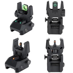 Foldable Iron Sights Flip-up Front and Rear Sight Fiber Optics Dual Aiming Mode