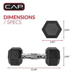 CAP Barbell, 15lb Coated Rubber Hex Dumbbell, Pair (No-Roll Design, Ergonomic St