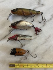 Lot Of 4 Vintage Unknown Wooden (beaters) Fishing Lures USED Condition SEE PICS