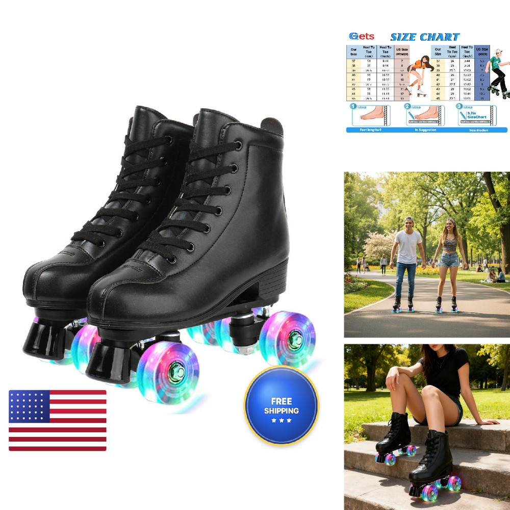 Gets Womens Roller Skates Light Up Wheels Artificial Leather Adjustable Double