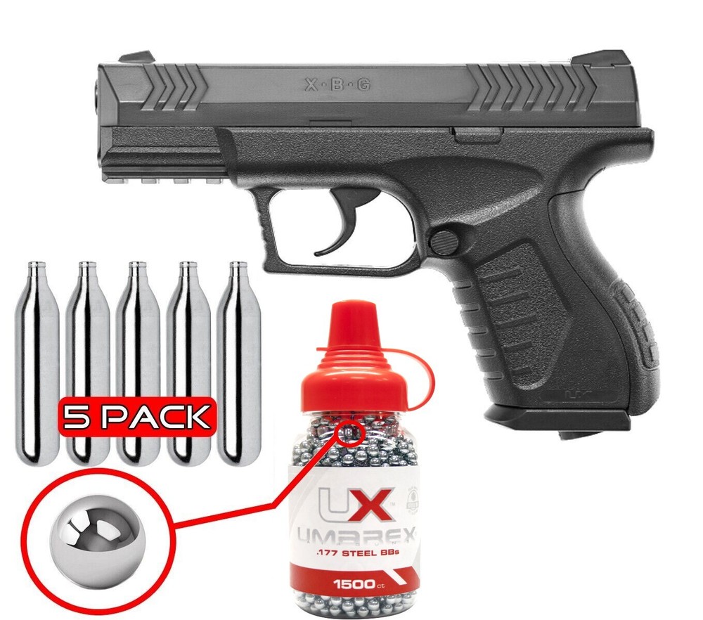 Umarex XBG .177 Cal Air Pistol, CO2 BB Gun w/ BB Jug & CO2 Bundle (2254804)