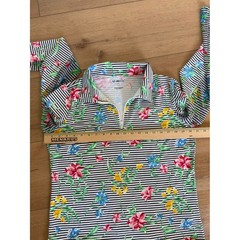 IBKUL Womens Floral Stripe Quarter Zip Sun Shirt Long Sleeve UPF 50 Navy Large