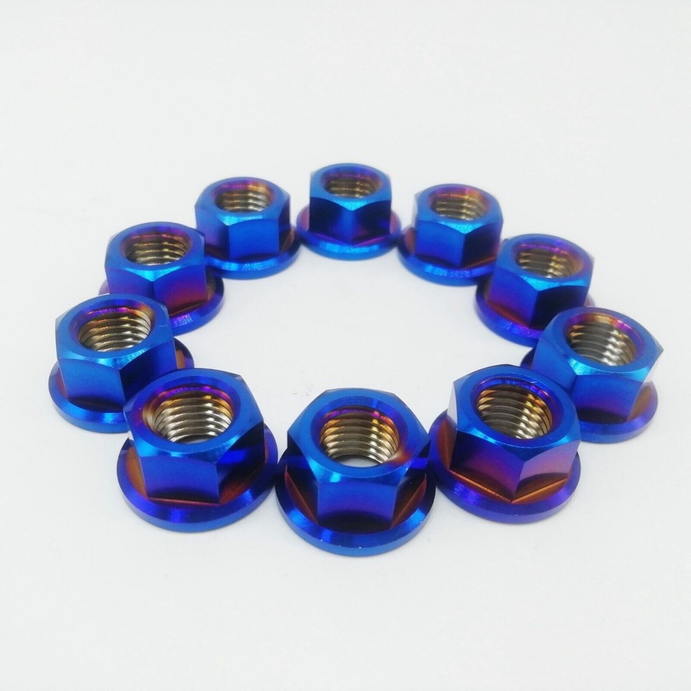 Burning blue M8x1.25mm Titanium Ti Sprocket Flange Nut MTB Motorcycle Bike 10pcs