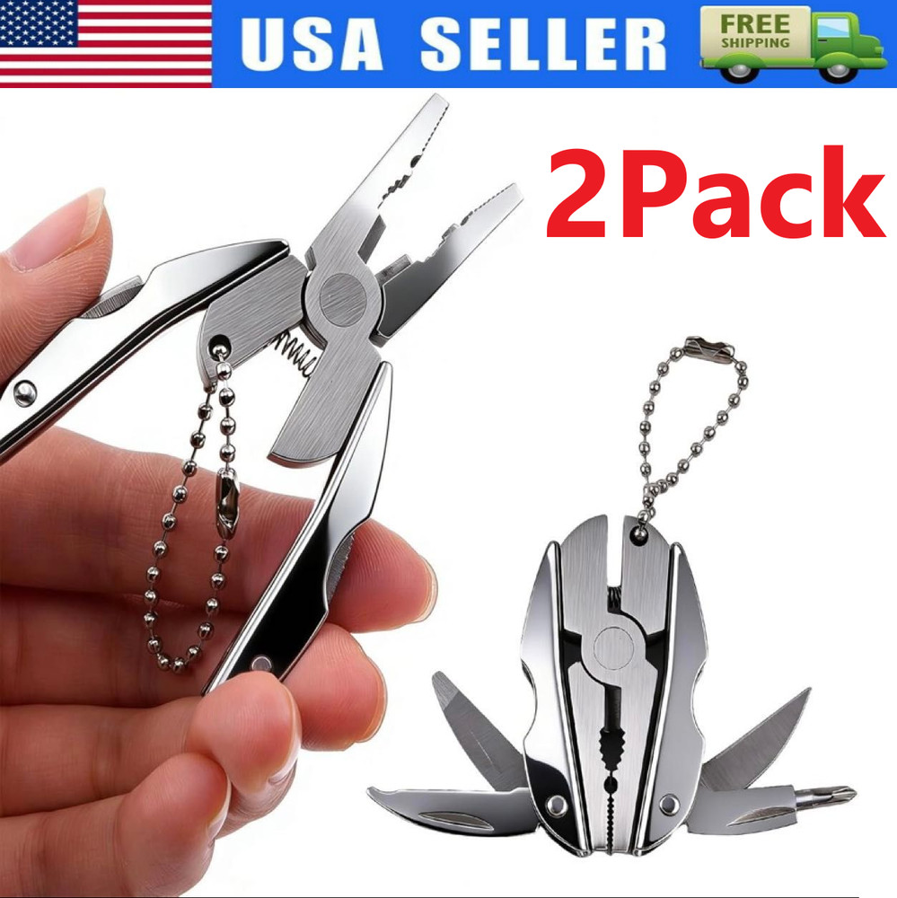 Portable Multi-Tool Pliers Combo Knife Bit ScrewDriver Keychain -Stainless Steel