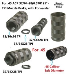 Steel 37/64×28 TPI Muzzle Brake With 13/16×16 TPI Sound Forwarder For 45 & 10mm