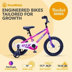 RoyalBaby Rocket Outdoor Children&rsquo;s Bike with Training Wheels, 12 Inch, Pink