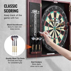 Dartboard and Cabinet Set Official Size Complete Accessory Steel Tip Dart