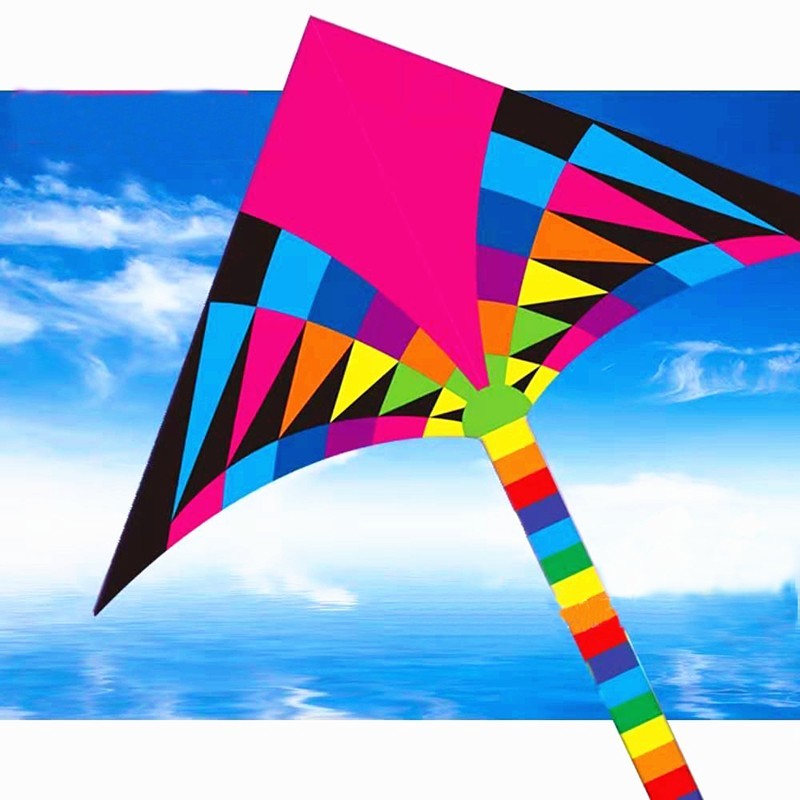 Large Rainbow Delta Kite 160cm with 6m Tail & 50m Flying Line Outdoor Kids Adult