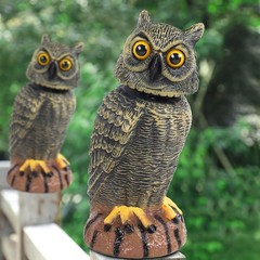 Set of 2 Golden Scarecrow Owl Decor – 10.6 Inch Rotating Head Bird Repells
