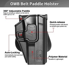 Level II/2 OWB Paddle Holster with Index Finger Release Glock 19/19X/23/32/44/45
