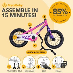 RoyalBaby Rocket Outdoor Children&rsquo;s Bike with Training Wheels, 12 Inch, Pink