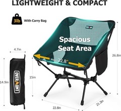 OVERMONT Ultralight Portable Camping Chair ~ Supports 330lb ~ Easy Setup ~ Black