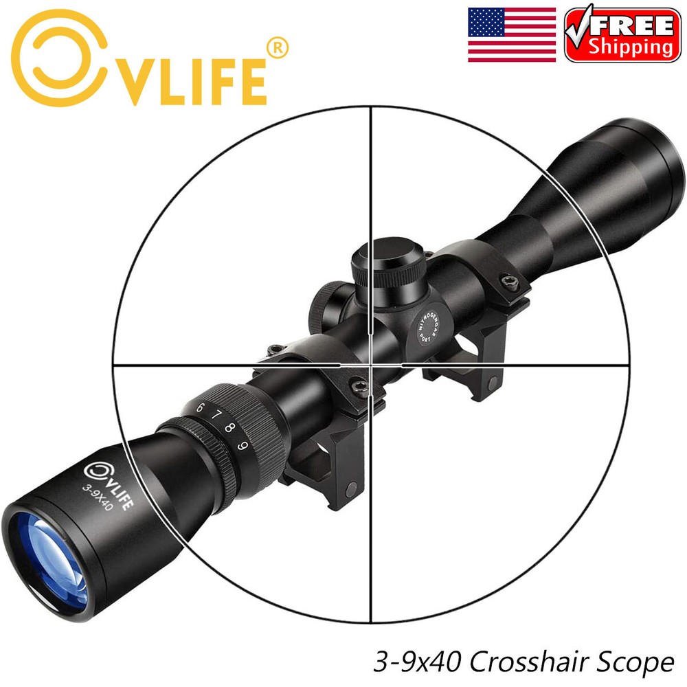 CVLIFE 3-9×40 Rifle Scope Optics R4 Reticle Crosshair Scope + 1&Prime; Tube Ring Mount