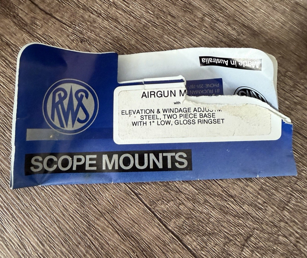 RWS Airgun Scope Mount 1888C Adjustable Windage/Elevation Steel Base 1&Prime; Low Ring
