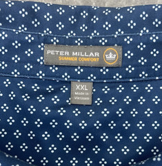 PETER MILLAR Mens Summer Comfort Polo Shirt Golf Performance Blue Geometric LOGO