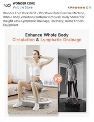 Wonder Core Rock N Fit 4D-Vibration Plate, LCD, Remote, Chair, 330 lb, Gray
