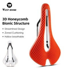 WEST BIKING Bicycle Saddle 3D Honeycomb Hollow MTB Road Bike Seat Cushion Orange