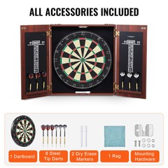 Dartboard and Cabinet Set Official Size Complete Accessory Steel Tip Dart