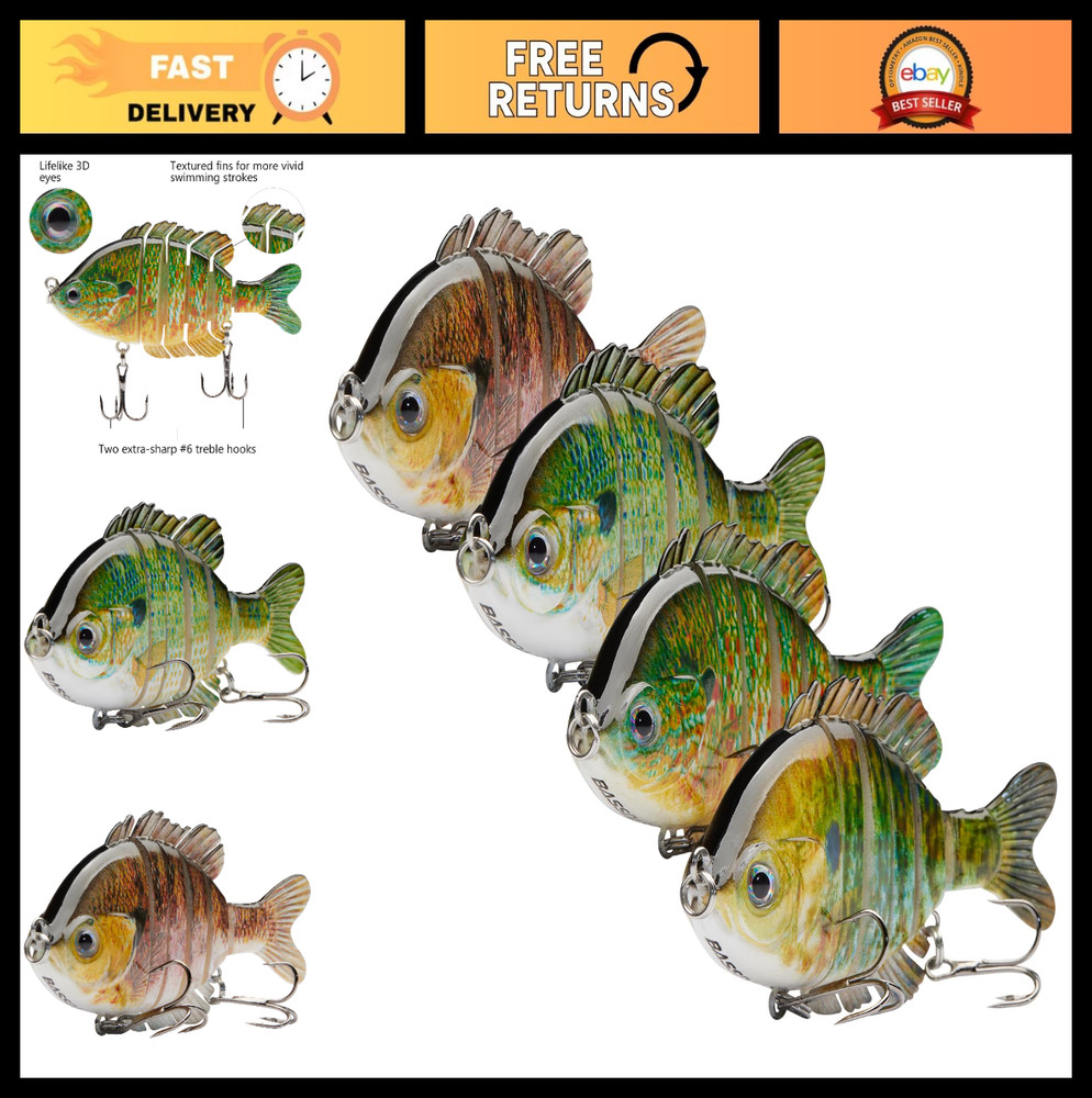 Multi-Jointed Panfish Swimbaits – 3.5in Hard Topwater Bass Fishing Lures, Pack o