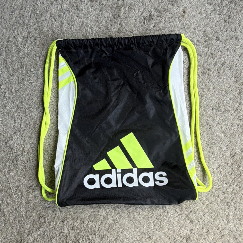 adidas Unisex Drawstring Gym Sack Bag Black Yellow White Logo Accents