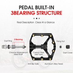 WEST BIKING Carbon Fiber Axle 3 Bearing MTB Road Bike Bicycle Pedals 9/16&Prime; Black