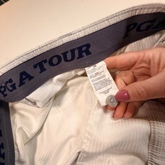 PGA Tour Golf Shorts 36 White Gray Grid Performance Stretch Activewear Mens