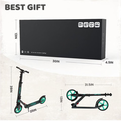 UPGO Kick Scooter for Ages 6+, 240 LB Max Load, Foldable, 8-Inch Wheels, Aquas