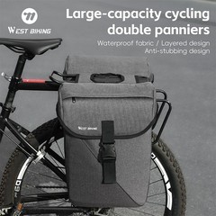 WEST BIKING Bike Double Pannier Set Waterproof Bicycle Rear Rack Pack Bag 32L