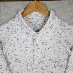 RHOBACK Mens Size XL Hawaiian Polo Shirt Performance White Volcano Palms Hulas